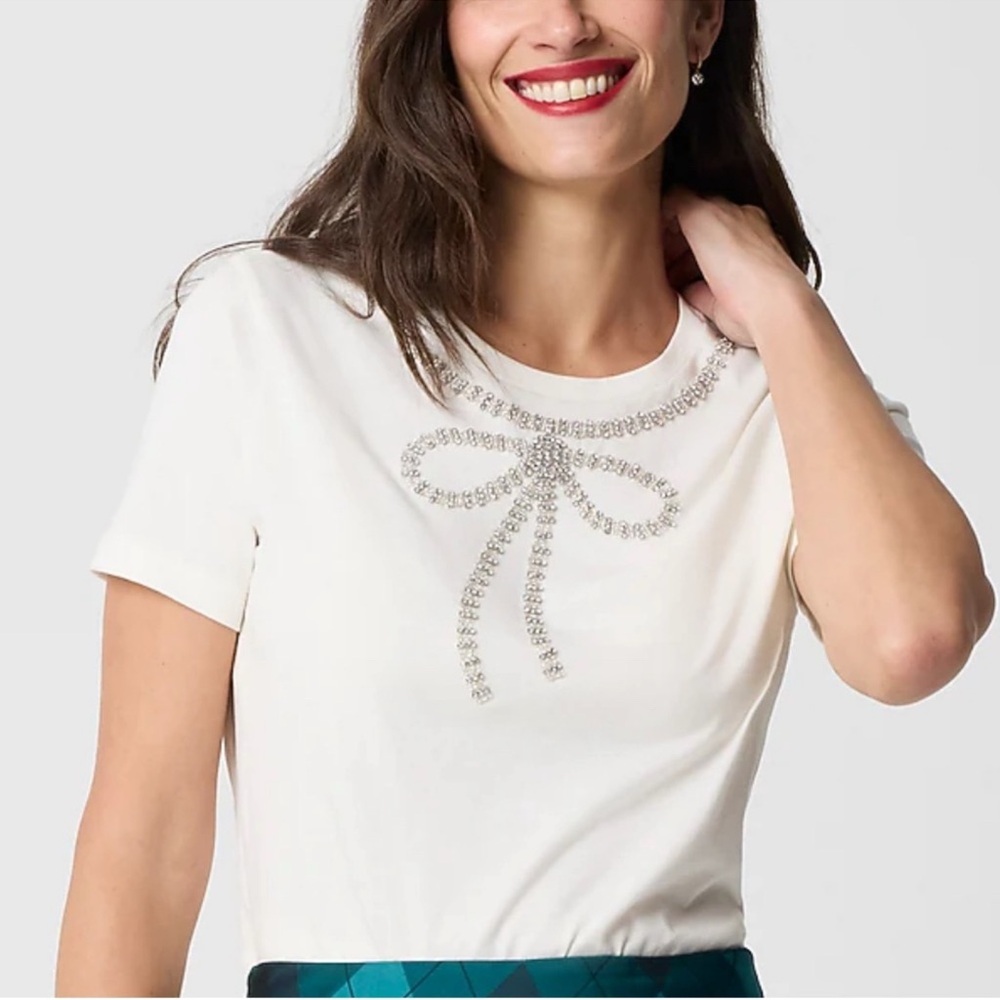 J. Crew Factory Embellished Bow Tee